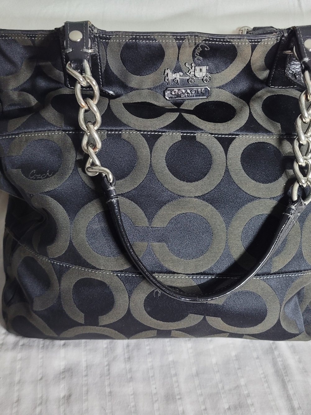 Coach Black/Gray Signature Canvas Tote Bag 14138